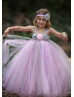 Pink Gray Tulle Tutu Flower Girl Dress